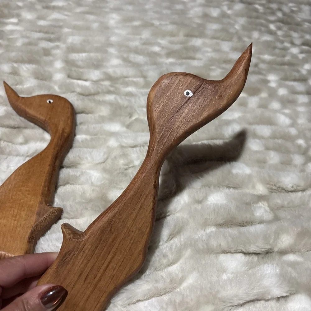 Set Of 2 Vintage Wooden Ducks Handmade Wall Decor Cottagecore Country Cottage